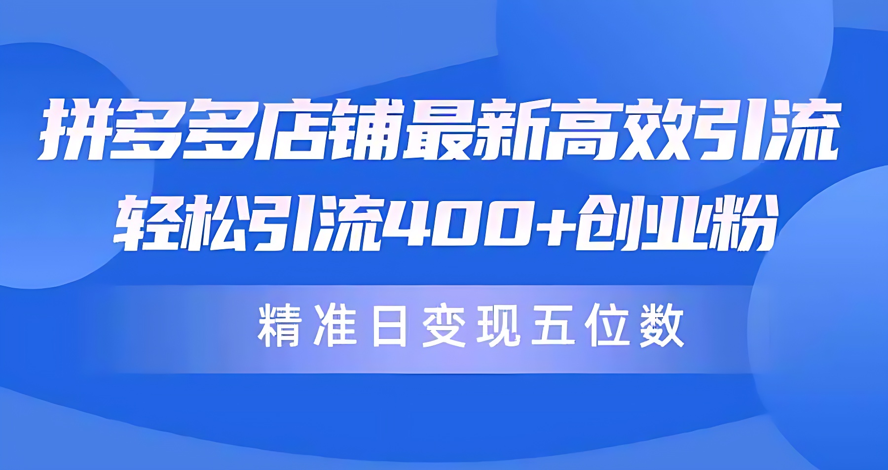 拼多多店铺最新高效引流术，轻松引流400+创业粉，精准日变现五位数！-软件百科